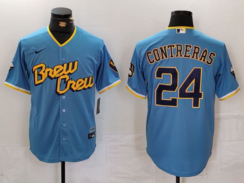 Men Milwaukee Brewers #24 Contreras Blue City Edition Nike 2024 MLB Jersey style 1